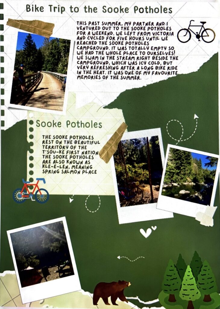 Green Canva poster about bike trip to the Sooke Potholes.